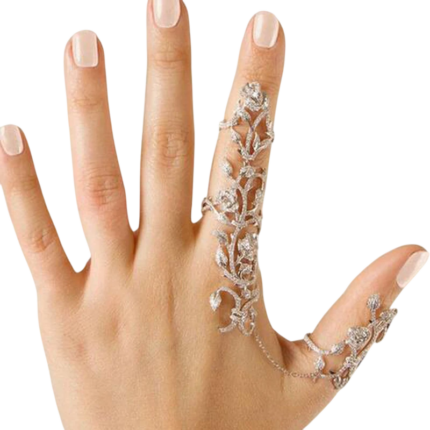 Vintage Double Finger Chain Link Ring with Full Rhinestone Design