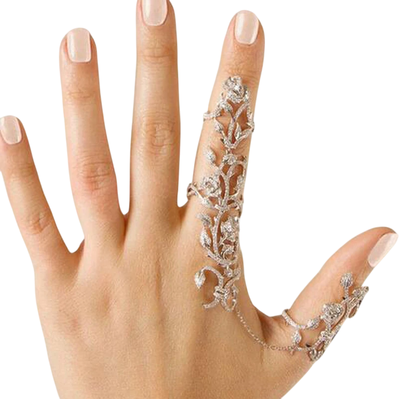 Vintage Double Finger Chain Link Ring with Full Rhinestone Design