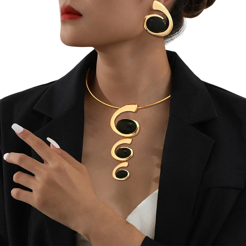 3-Piece Resin Punk Necklace Set | Pendant & Earring for Women
